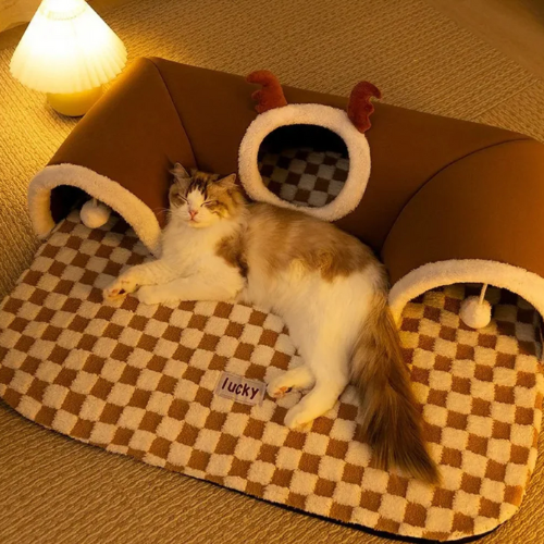 Túnel e Cama de Rena para Gatos